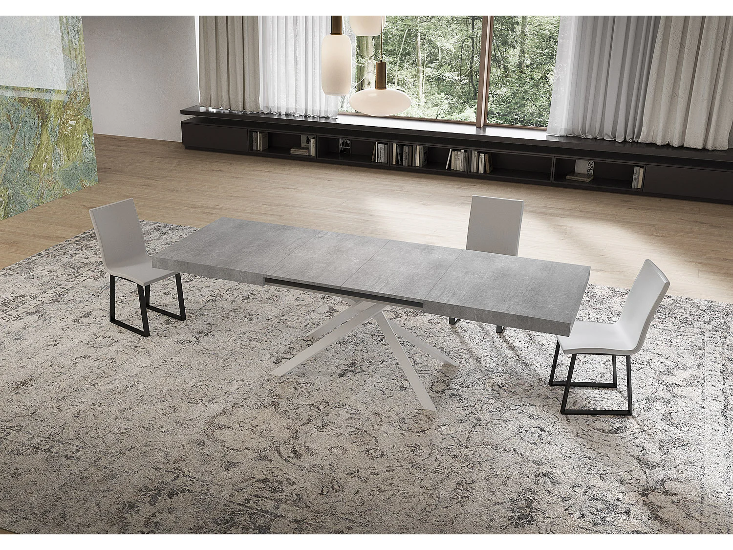 Niket udtræksbord 160/264x90 cm betonhvide ben