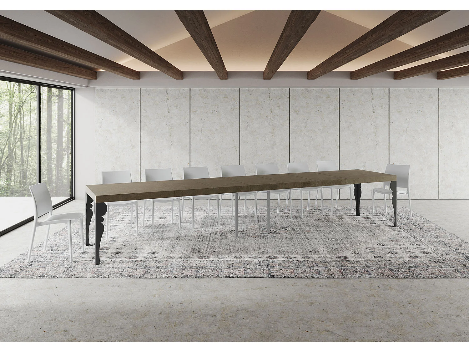 Paxon Premium 200/460x90 cm ausziehbarer Tisch in Taubengrau mit anthrazitfarbenen Beinen