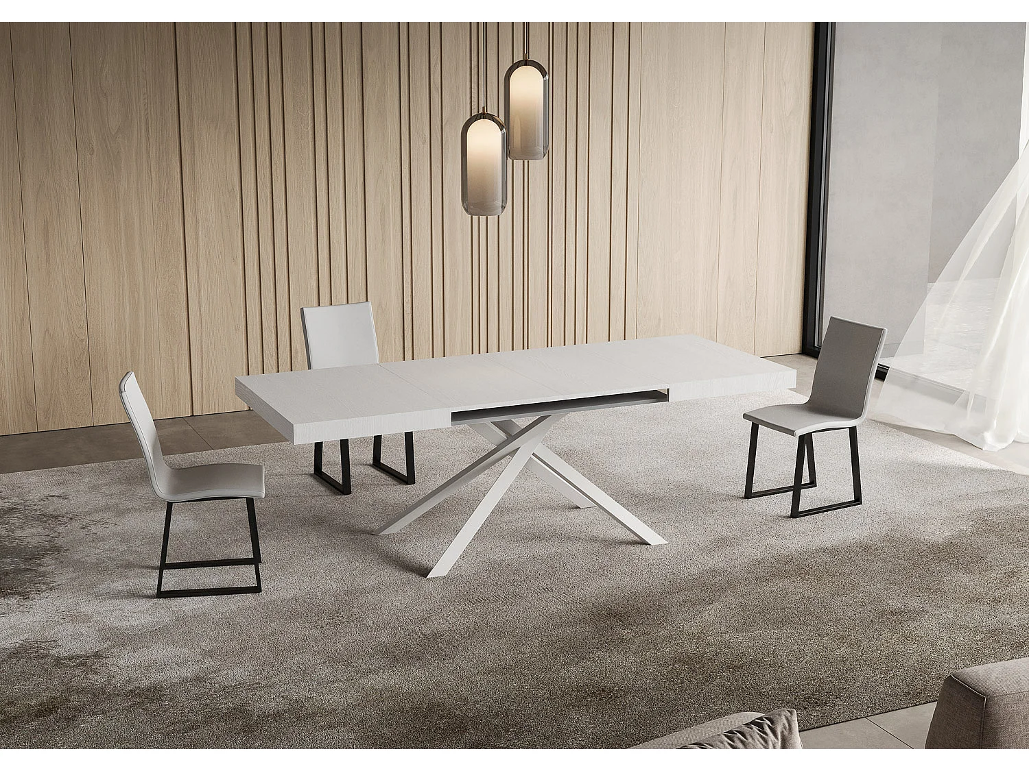 Niket ausziehbarer Tisch 130/234x90 cm, Esche weiß mit weißen Beinen