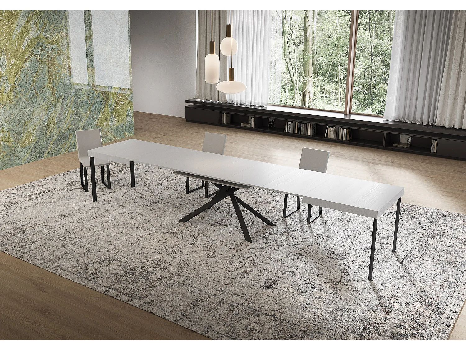 Table extensible 90x160/420 cm Niket Frêne Blanc pieds Anthracite