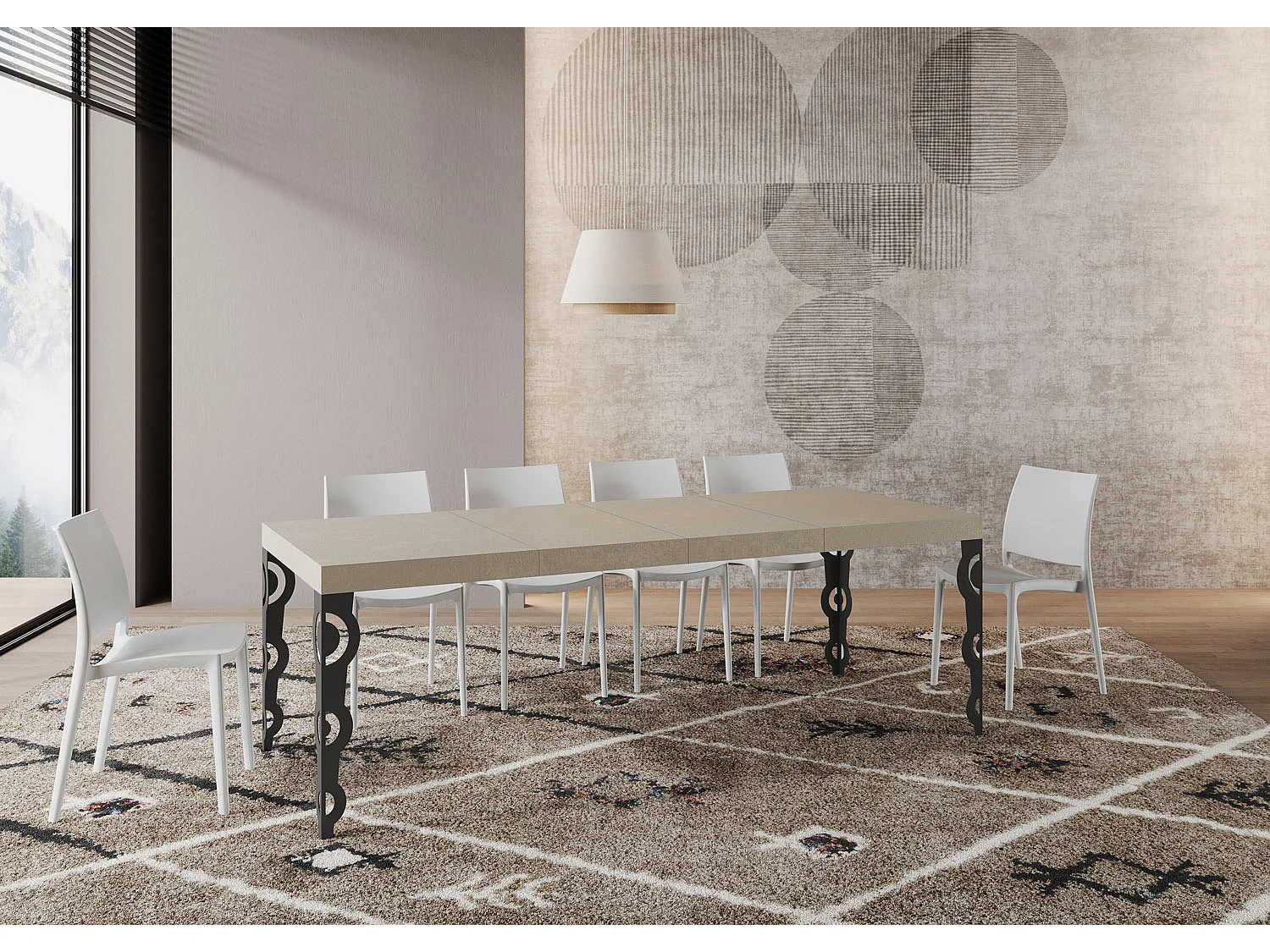 Table extensible 90x140/244 cm Karamay Premium cachemire pieds anthracite