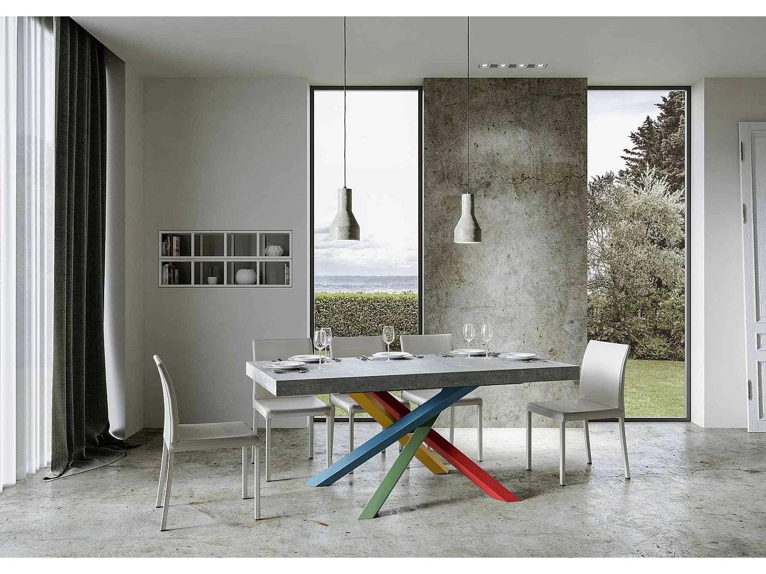 Uitschuifbare tafel 160/420x90 cm Volantis Premium cement veelkleurige poten 4/B