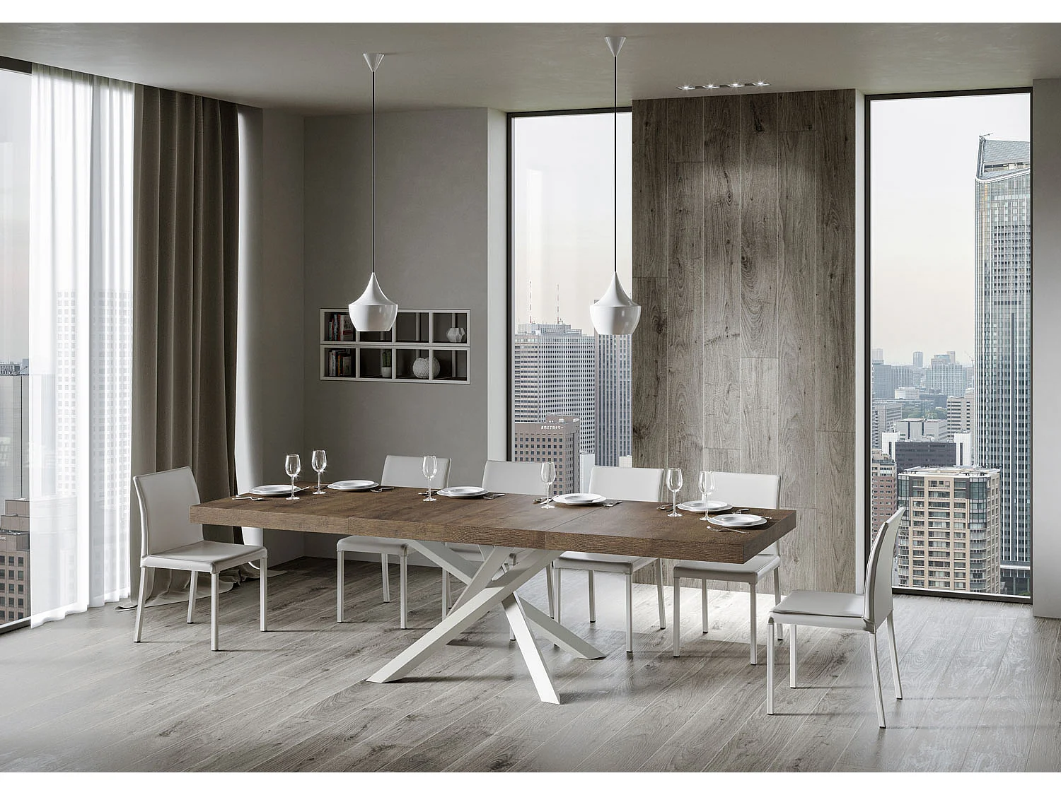 Volantis Premium notenhouten uitschuiftafel 180/440x90 cm met witte poten