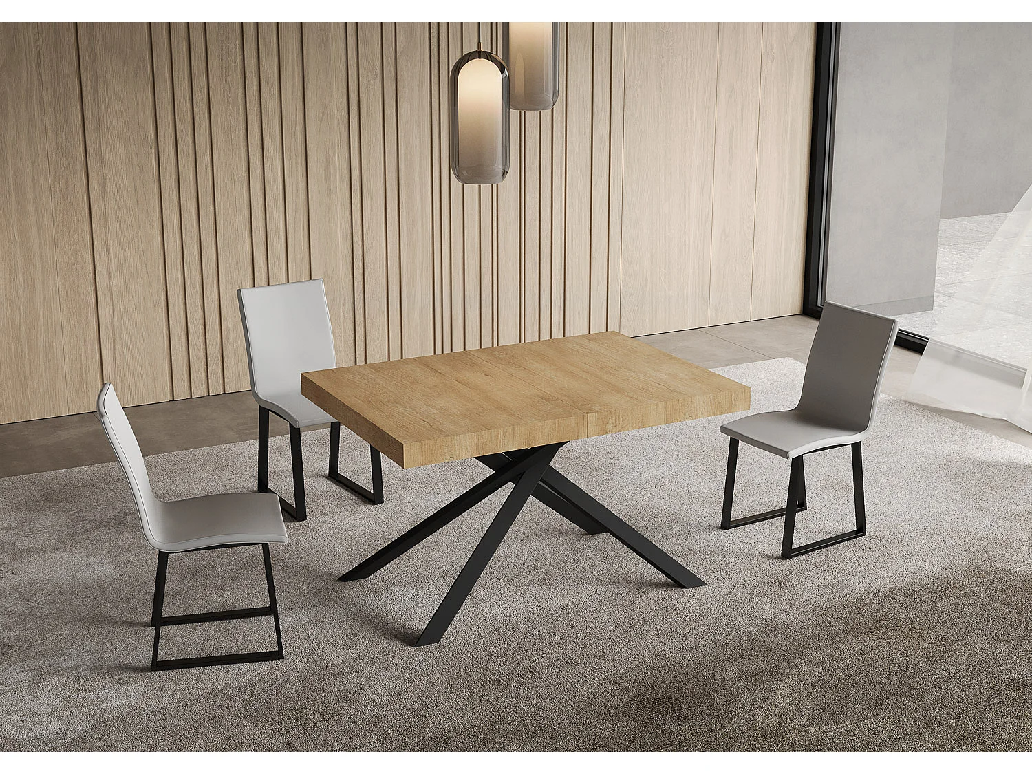 Niket extendable table 140/224x80cm natural oak with anthracite legs