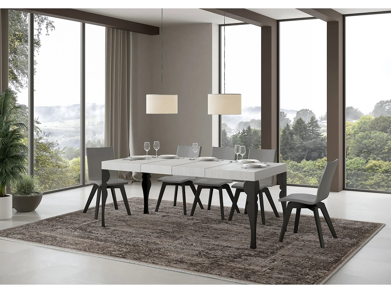 Table extensible 90x130/390 cm Paxon Premium Frêne Blanc cadre Anthracite