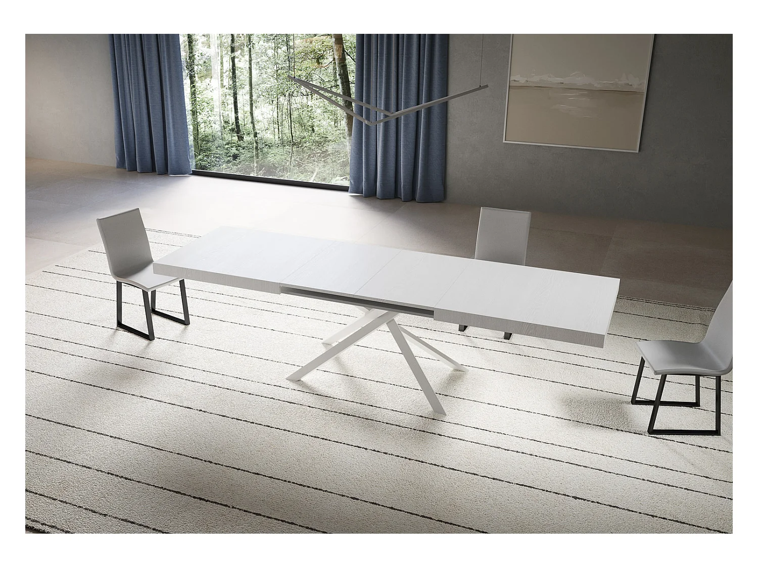 Niket ausziehbarer Tisch 200/460x90 cm, Esche weiß mit weißen Beinen