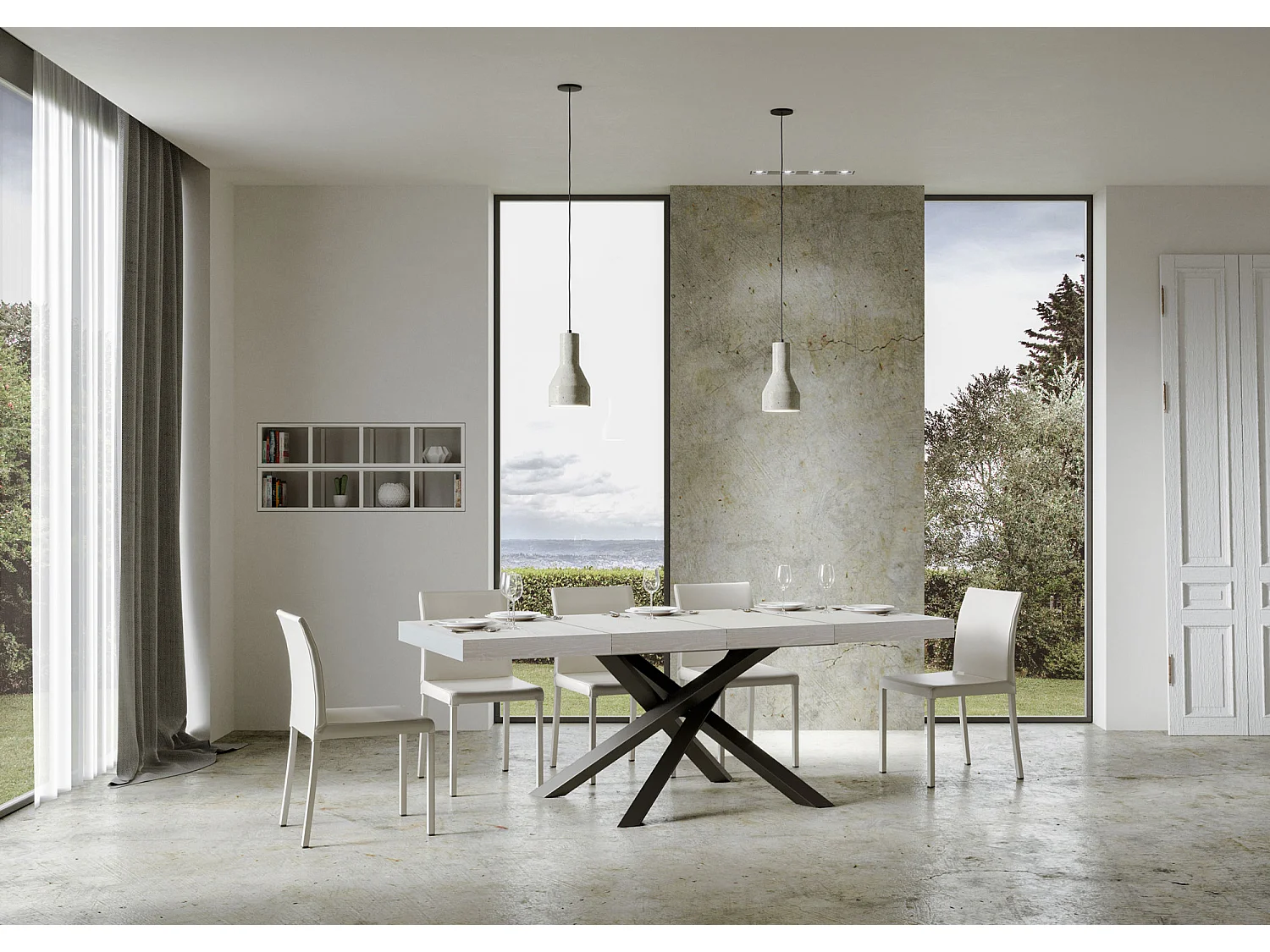 Table extensible 90x130/390 cm Volantis Premium Frêne Blanc cadre Anthracite