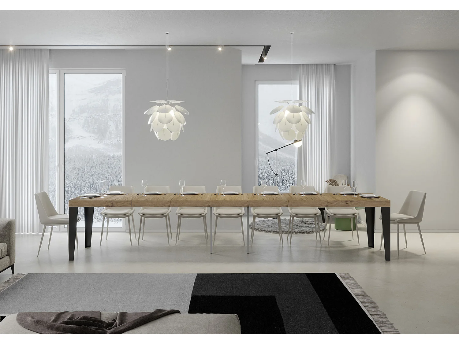 Table extensible 90x160/420 cm Flame Premium Chêne Nature cadre Anthracite