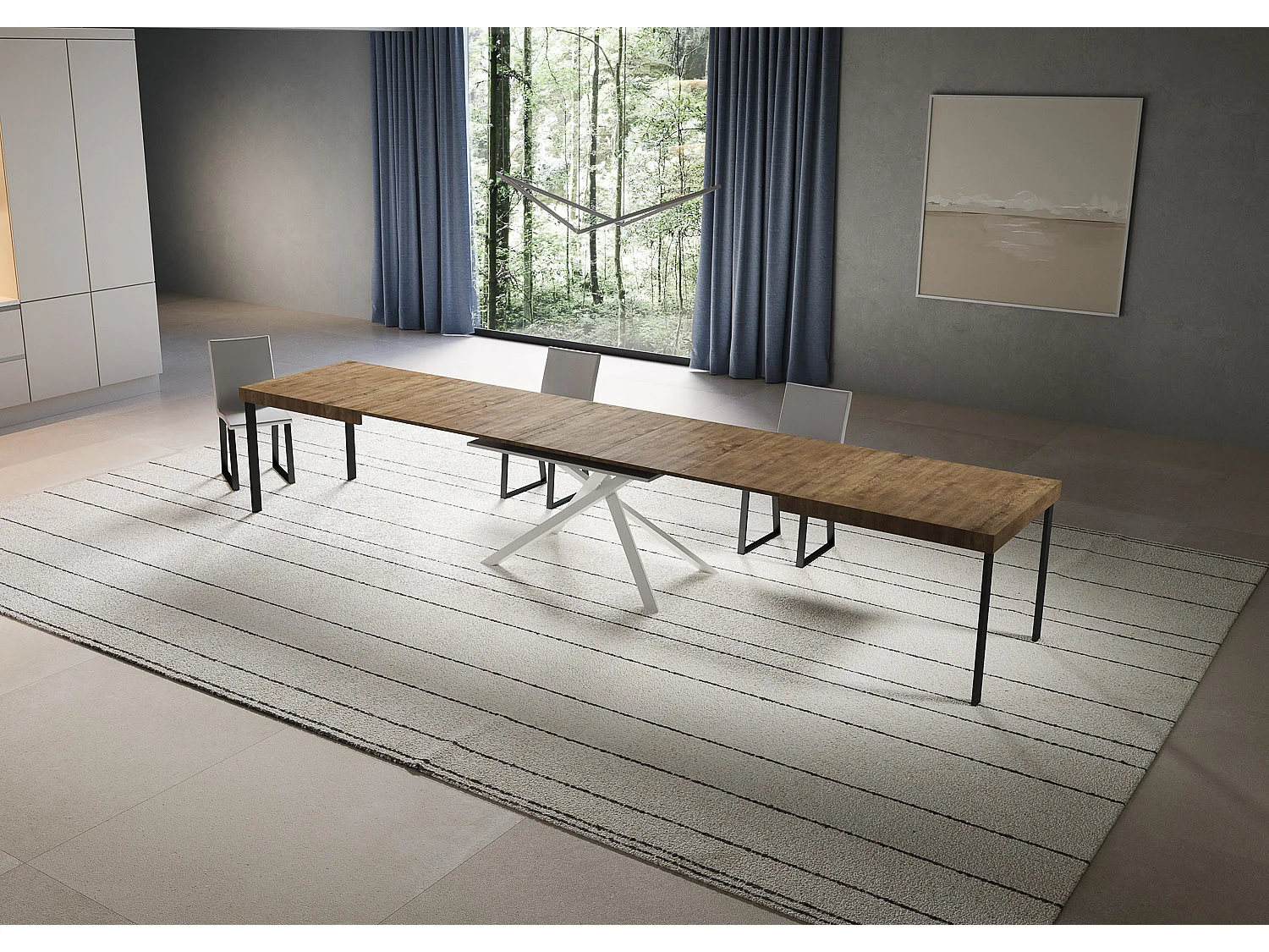 Table extensible 90x200/460 cm Niket Noyer pieds blancs