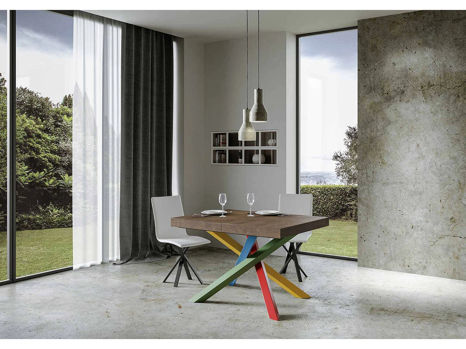 Ausziehtisch 140/400x90 cm Volantis Premium Walnuss mehrfarbig Beine 4/B