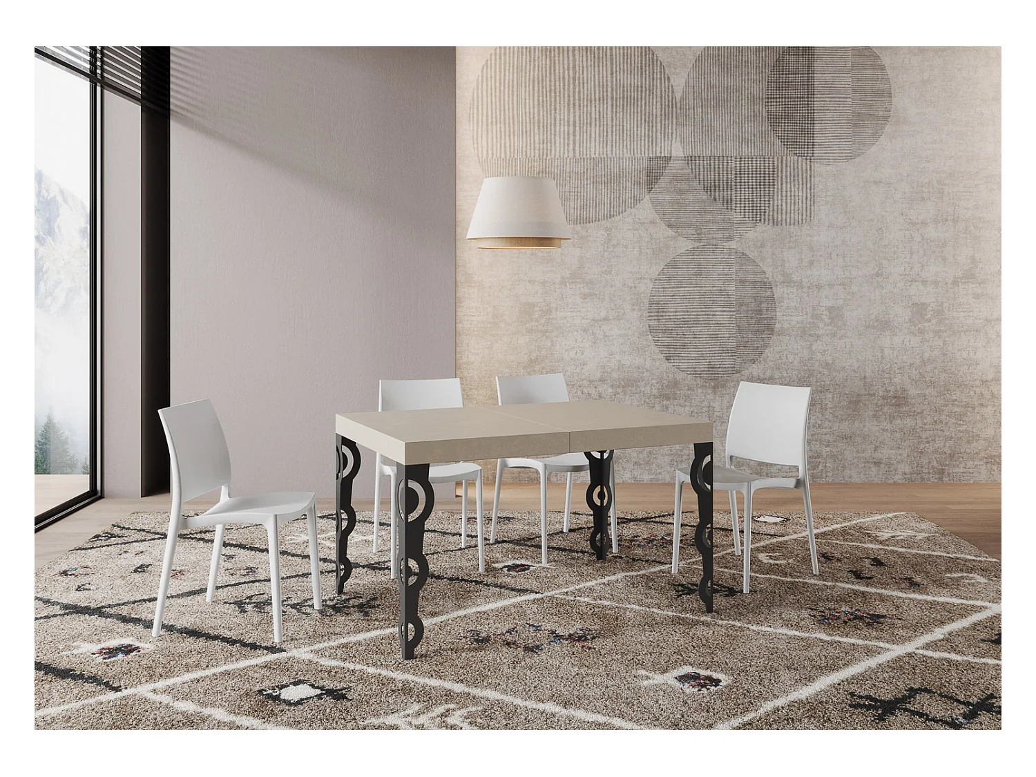 Karamay Premium Cashmere Ausziehtisch 120/224x90 cm mit anthrazitfarbenen Beinen