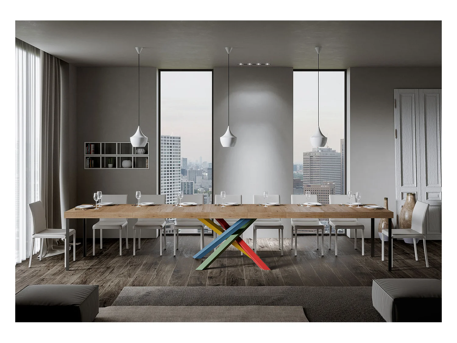 Ausziehtisch 130/390x90 cm Volantis Premium Eiche natur mehrfarbig Beine 4/B