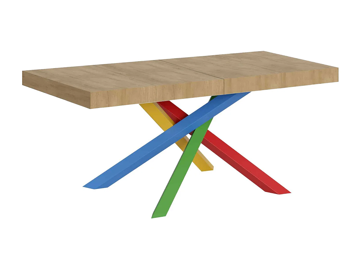 Udtræksbord 130/390x90 cm Volantis Premium ben i naturligt egetræ med flerfarvede 4/B