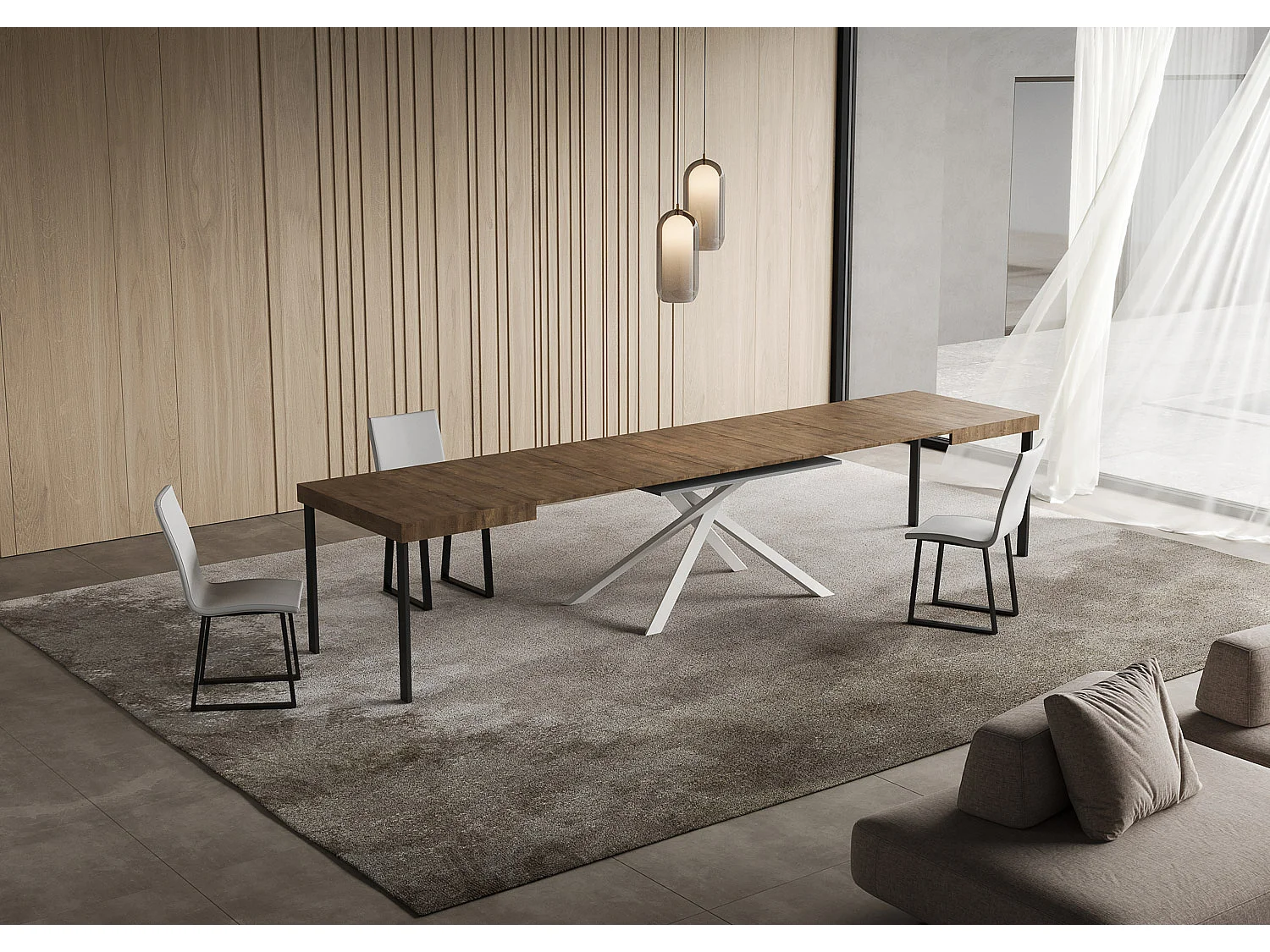 Mesa extensible 90x140/400 cm Niket Nogal patas blanco