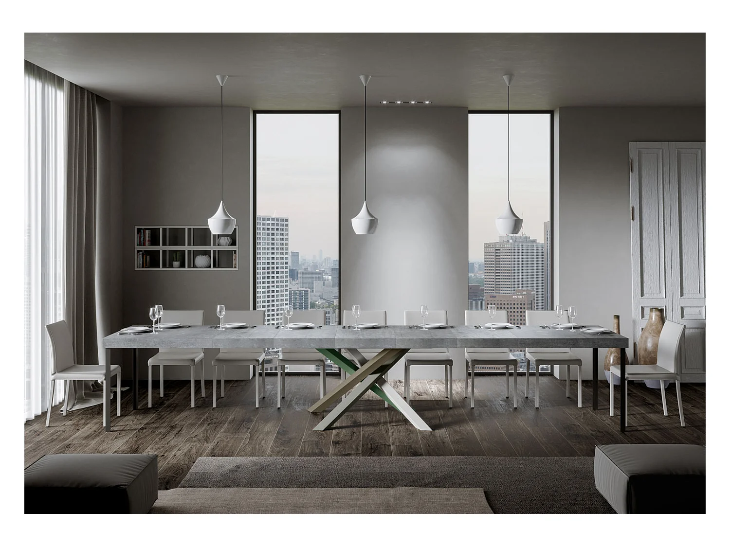 Table extensible 90x160/420 cm Volantis Premium Gris Béton cadre 4/A