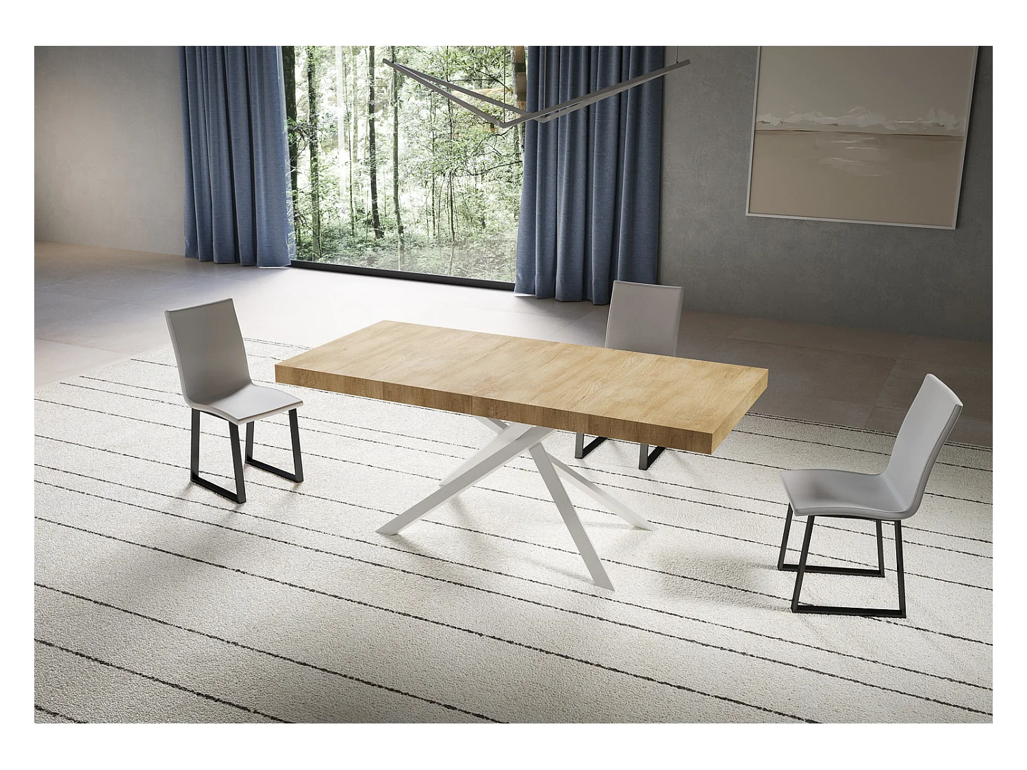 Table extensible 90x180/284 cm Niket chêne nature pieds blanc