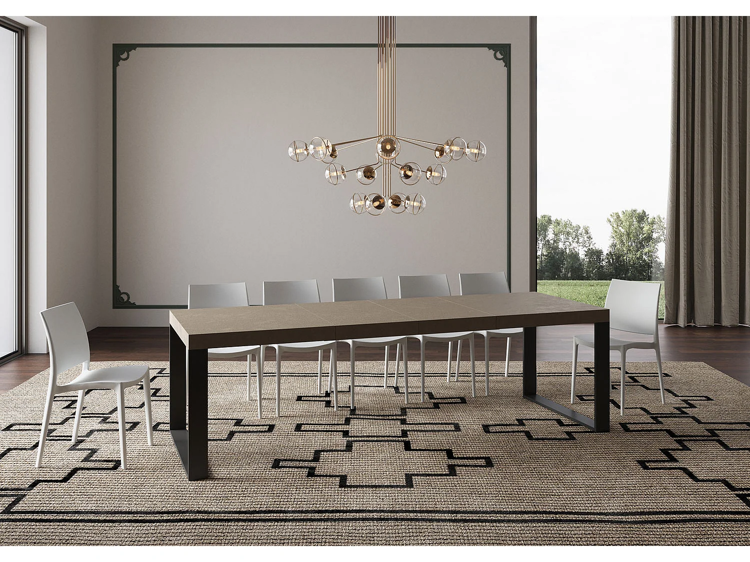 Udtræksbord 200/460x90 cm Tecno Premium duegrå med antracitben