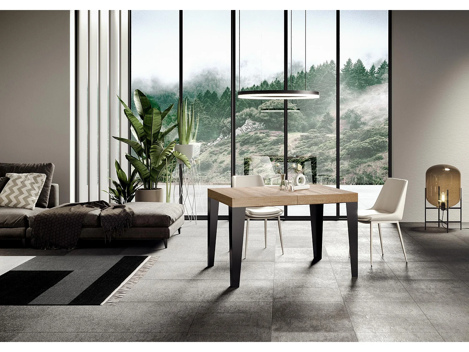 Uitschuifbare tafel 140/400x90 cm Flame Premium natuurlijk eiken met antraciet poten