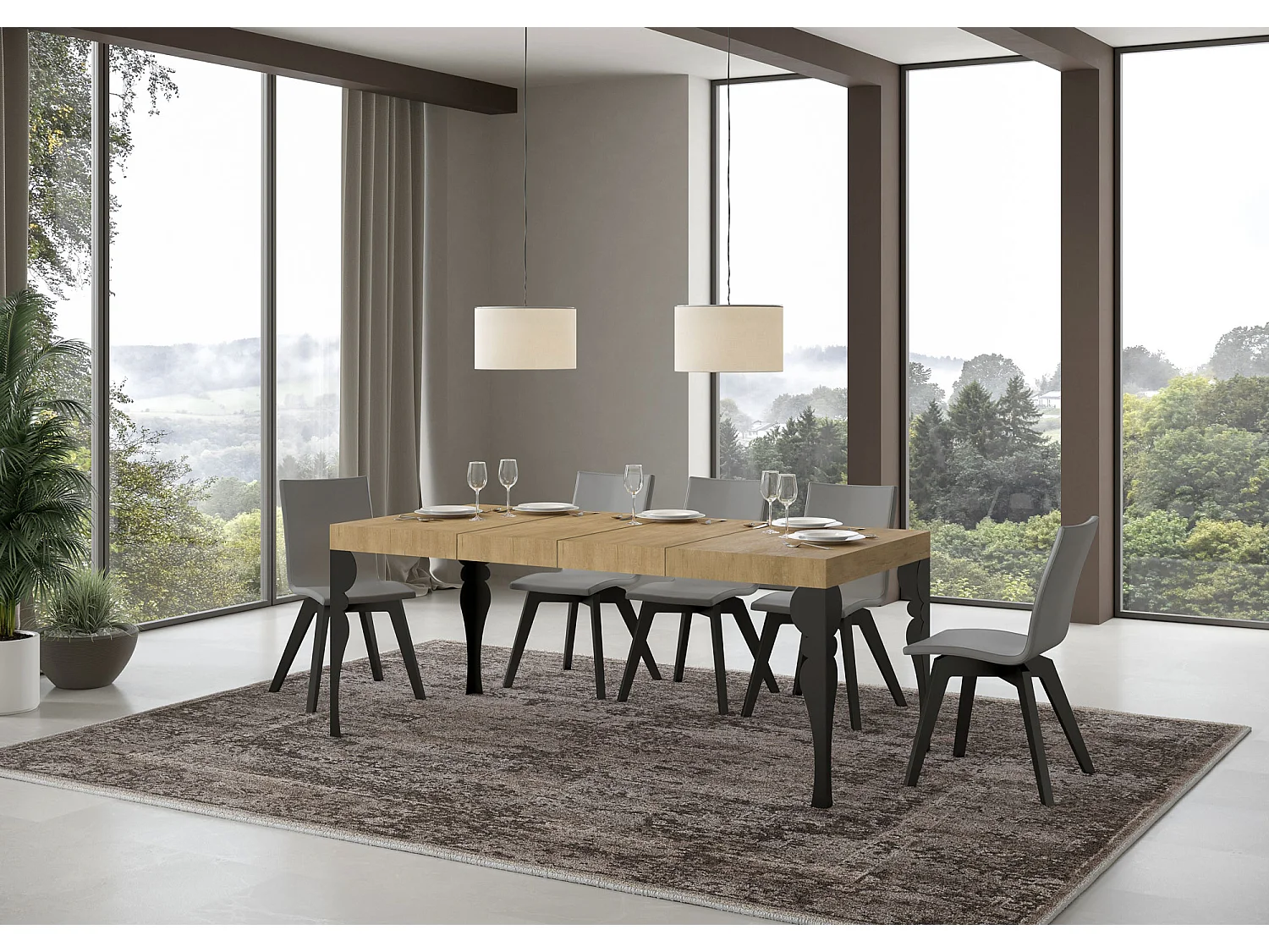 Table extensible 90x130/390 cm Paxon Premium Chêne Nature cadre Anthracite