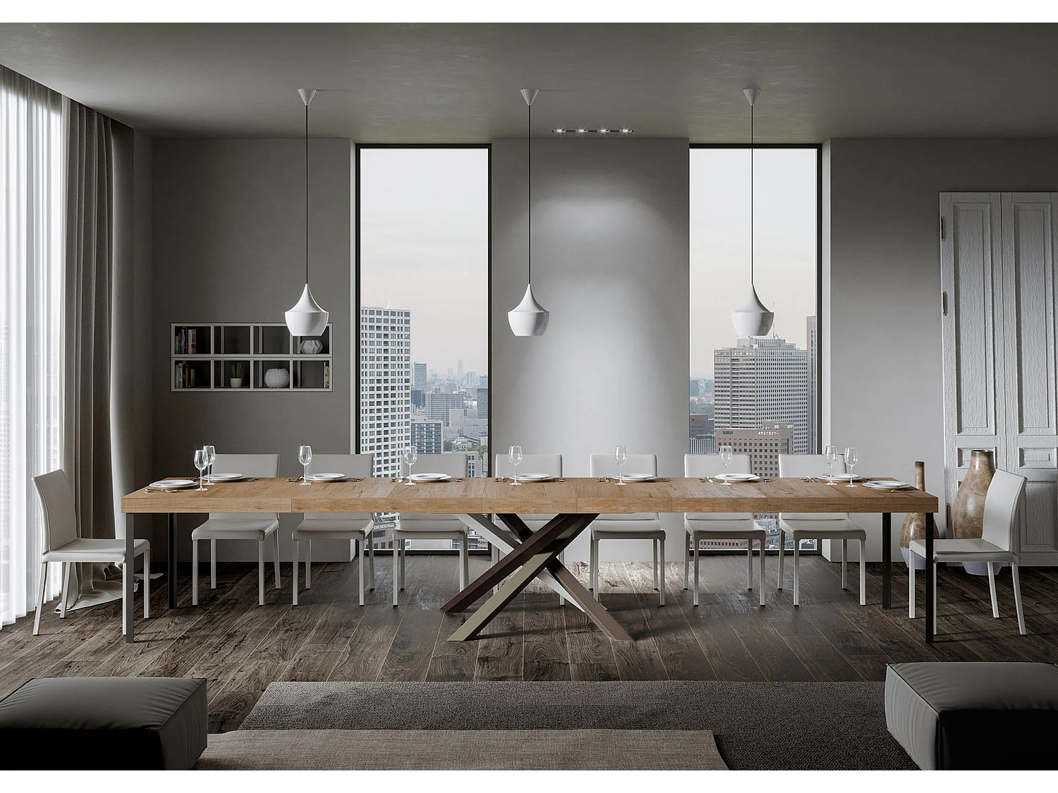 Tavolo allungabile 90x140/400 cm Volantis Premium quercia natura telaio 4/C