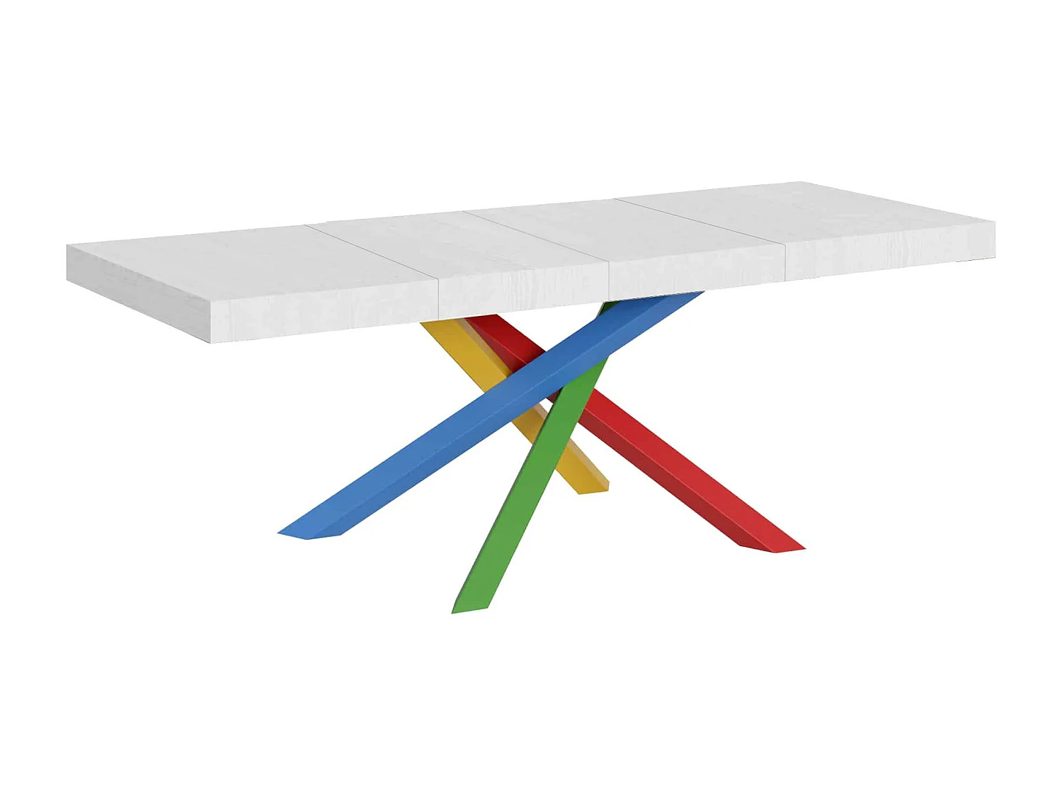 Udtræksbord 180/440x90 cm Volantis Premium hvid ask flerfarvede ben 4/B