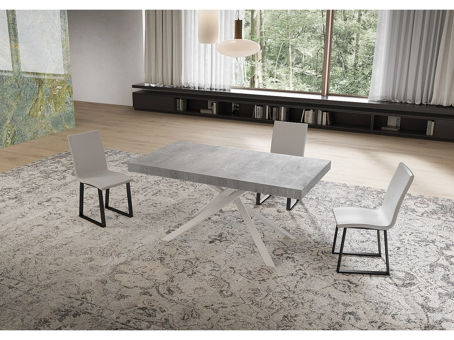 Itamoby Tavolo allungabile 80x160/244 cm Niket cemento gambe bianche