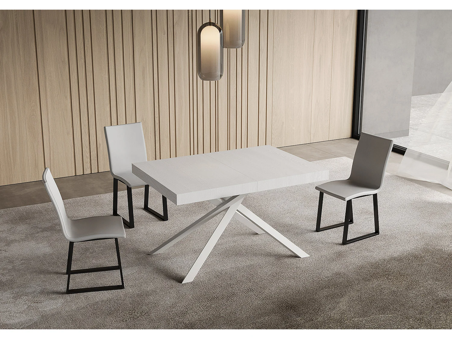 Table extensible 80x120/204 cm Niket frêne blanc pieds blanc