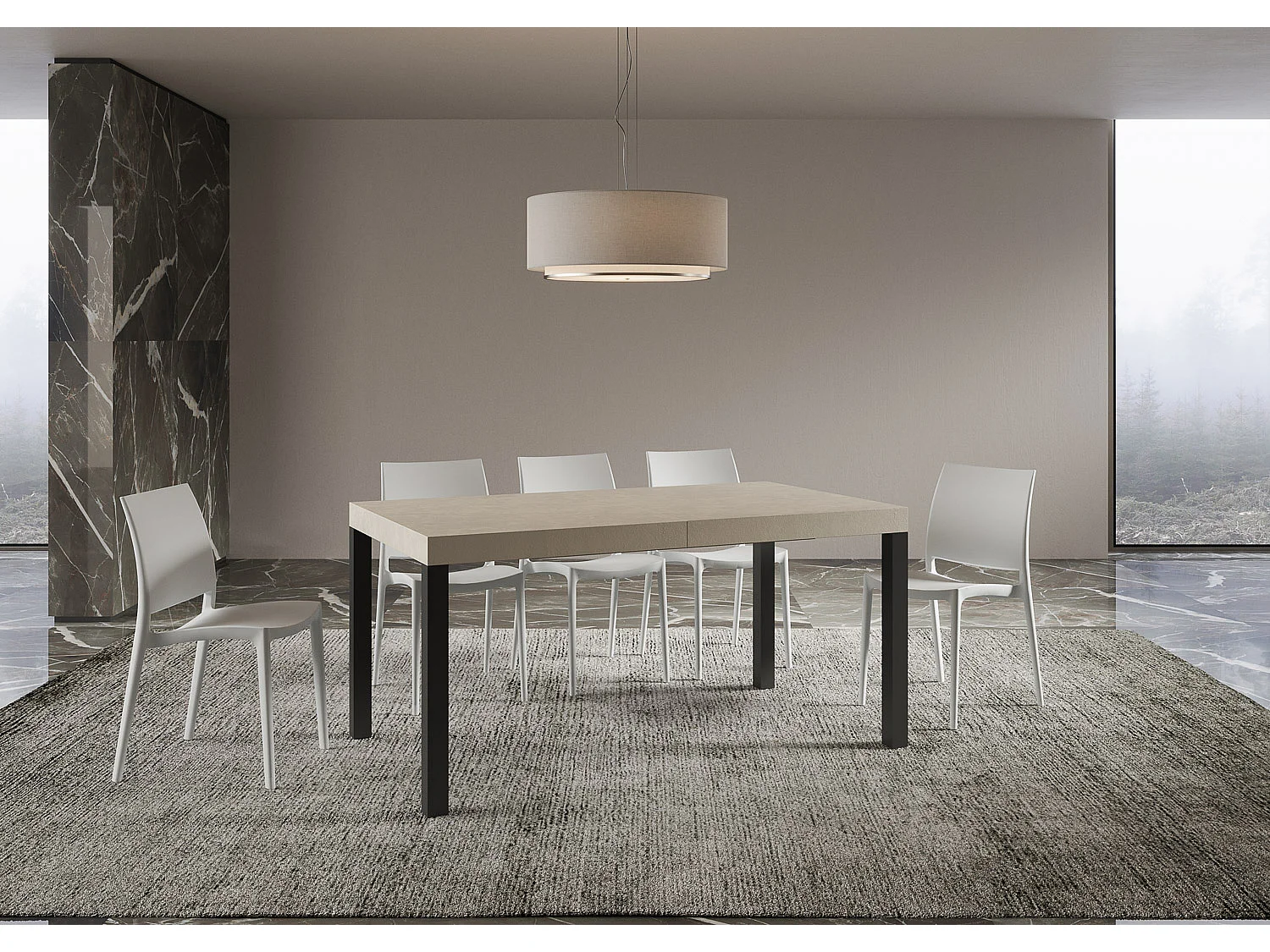 Table extensible 90x160/420 cm Everyday Premium cachemire pieds anthracite