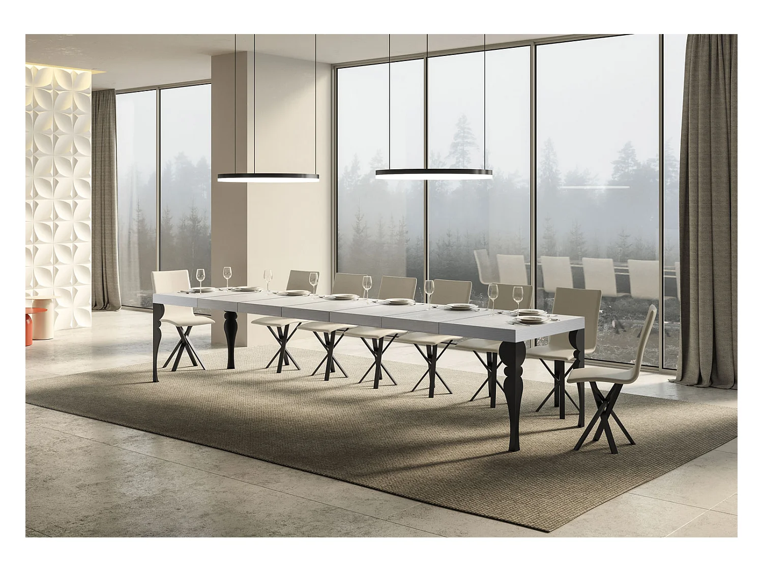 Paxon Premium Ausziehtisch 180/440x90 cm, Esche weiß, Beine anthrazit