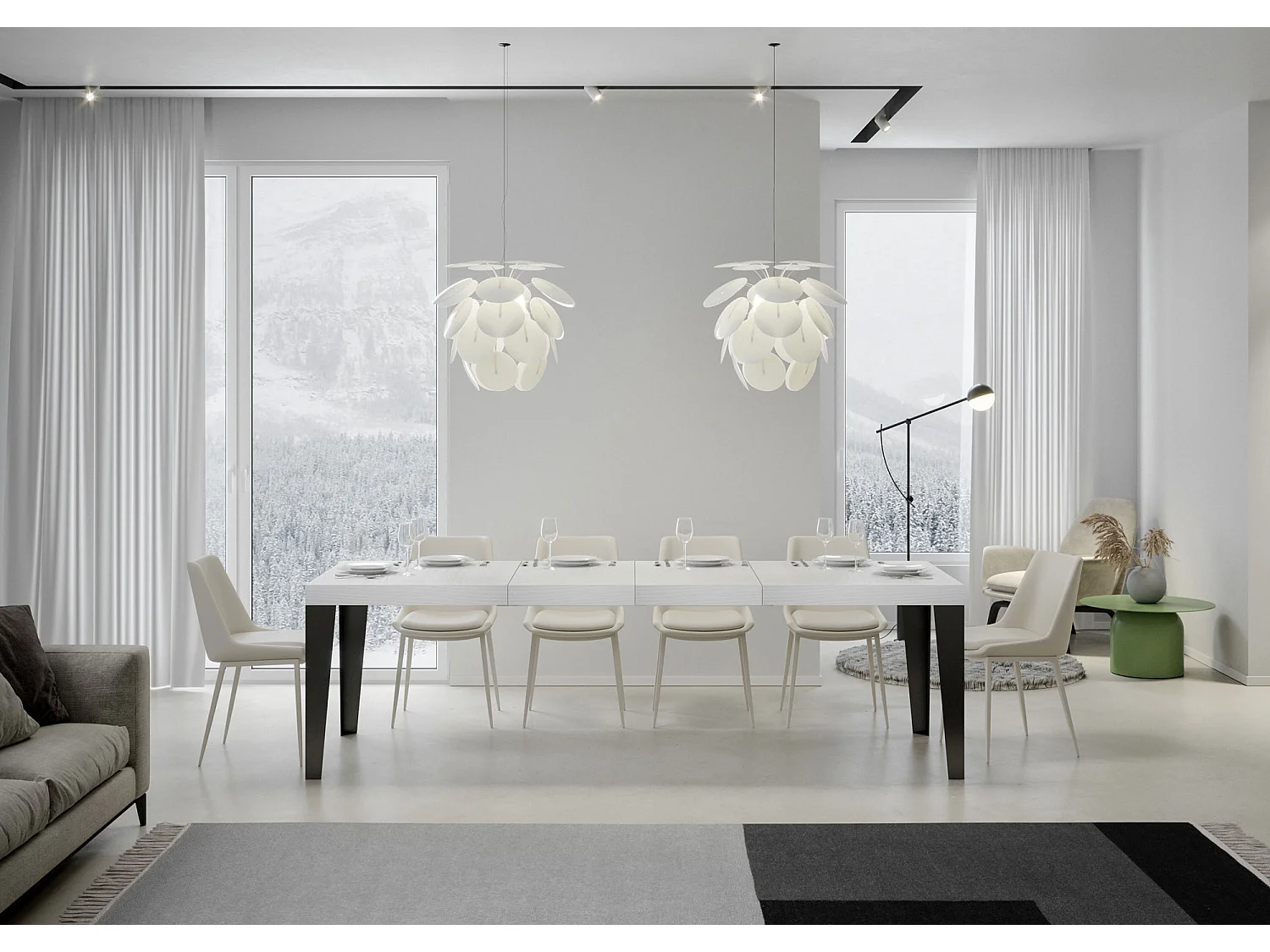 Table extensible 90x180/440 cm Flame Premium Frêne Blanc cadre Anthracite