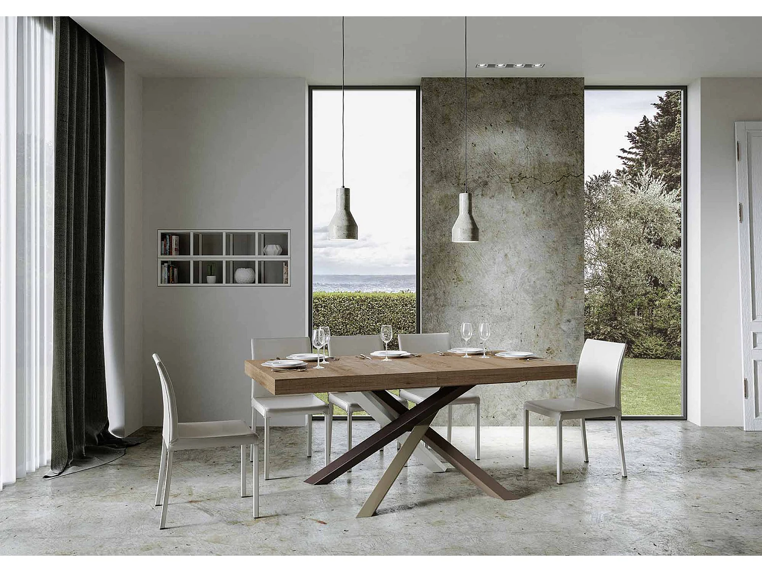 Extendable table 200/304x90 cm Volantis Premium natural oak multicolored legs 4/C