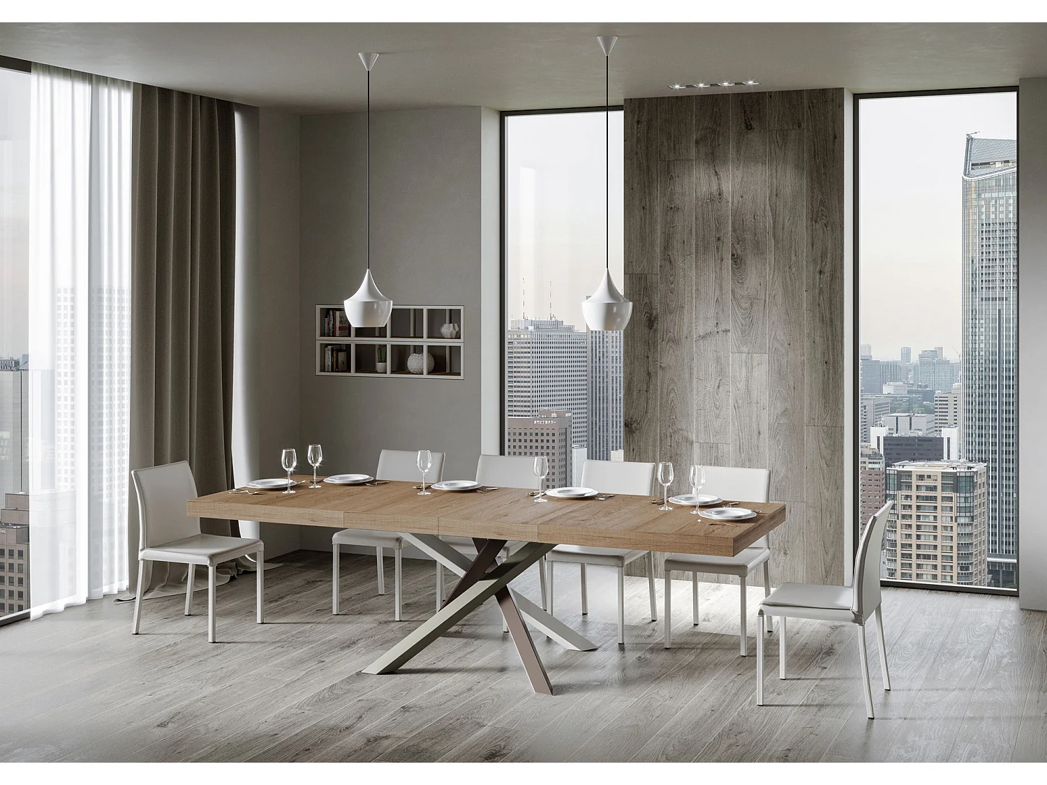Extendable table 200/304x90 cm Volantis Premium natural oak multicolored legs 4/C