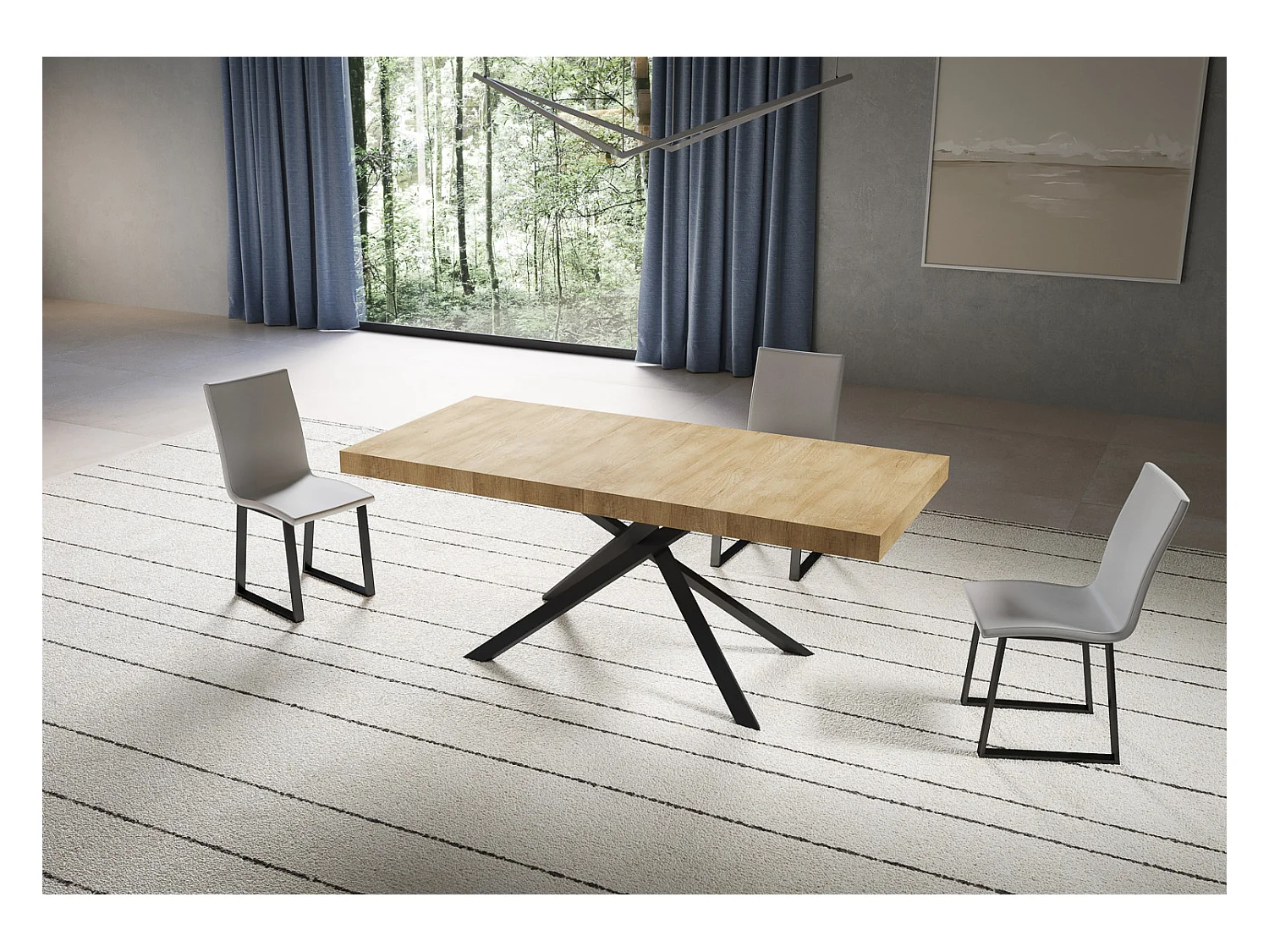 Niket Ausziehtisch 180/440x90 cm Natur-Eiche mit anthrazitfarbenen Beinen