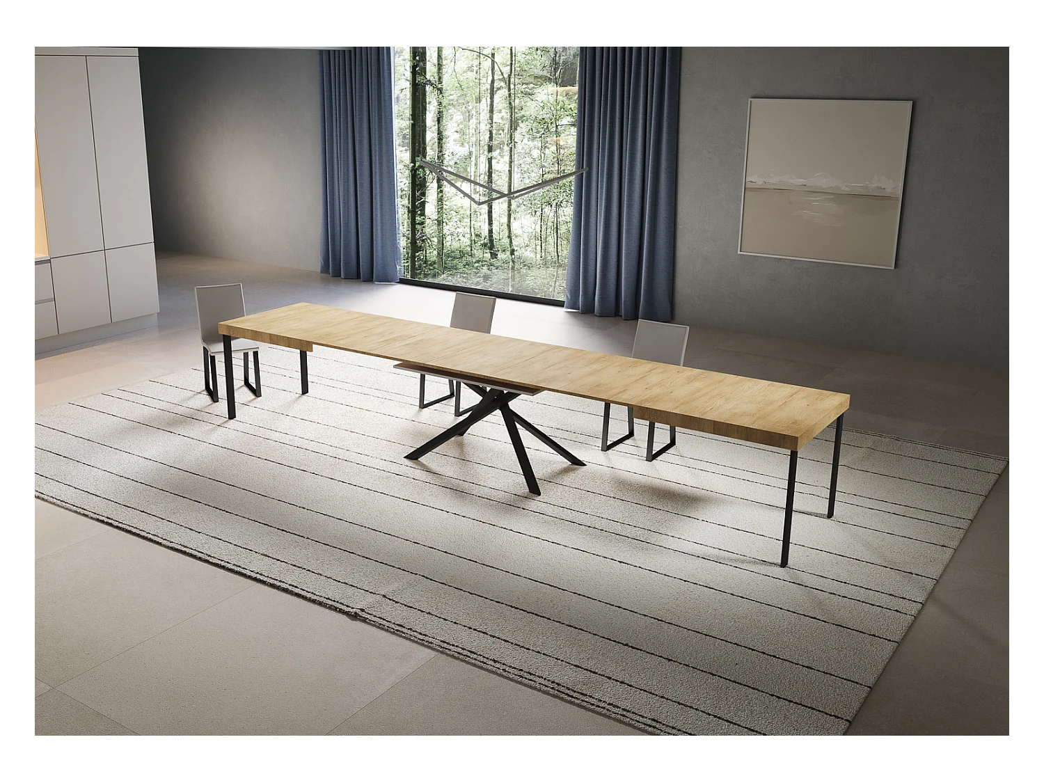 Niket Ausziehtisch 180/440x90 cm Natur-Eiche mit anthrazitfarbenen Beinen