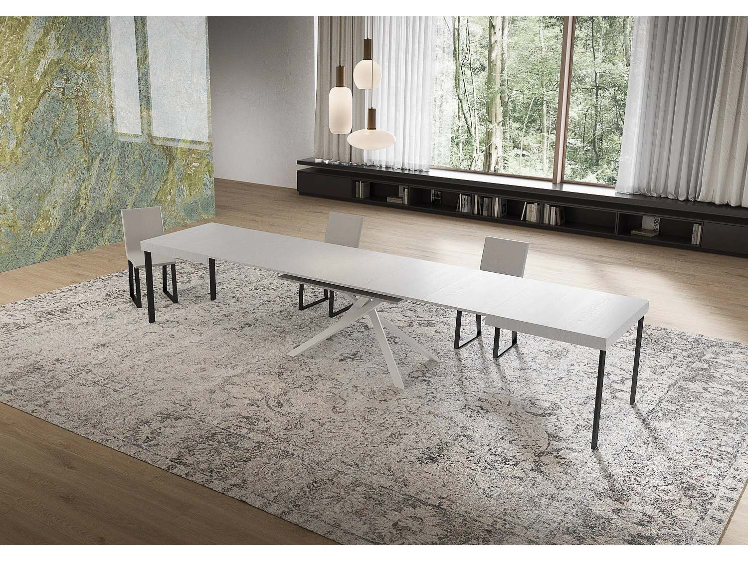 Table extensible 90x160/420 cm Niket Frêne Blanc pieds blancs