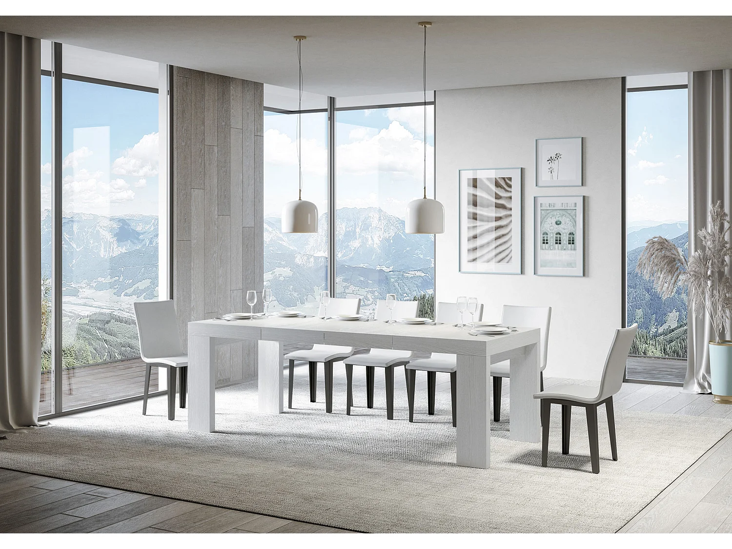 Mesa extensible 90x140/400 cm Roxell Premium Fresno Blanco