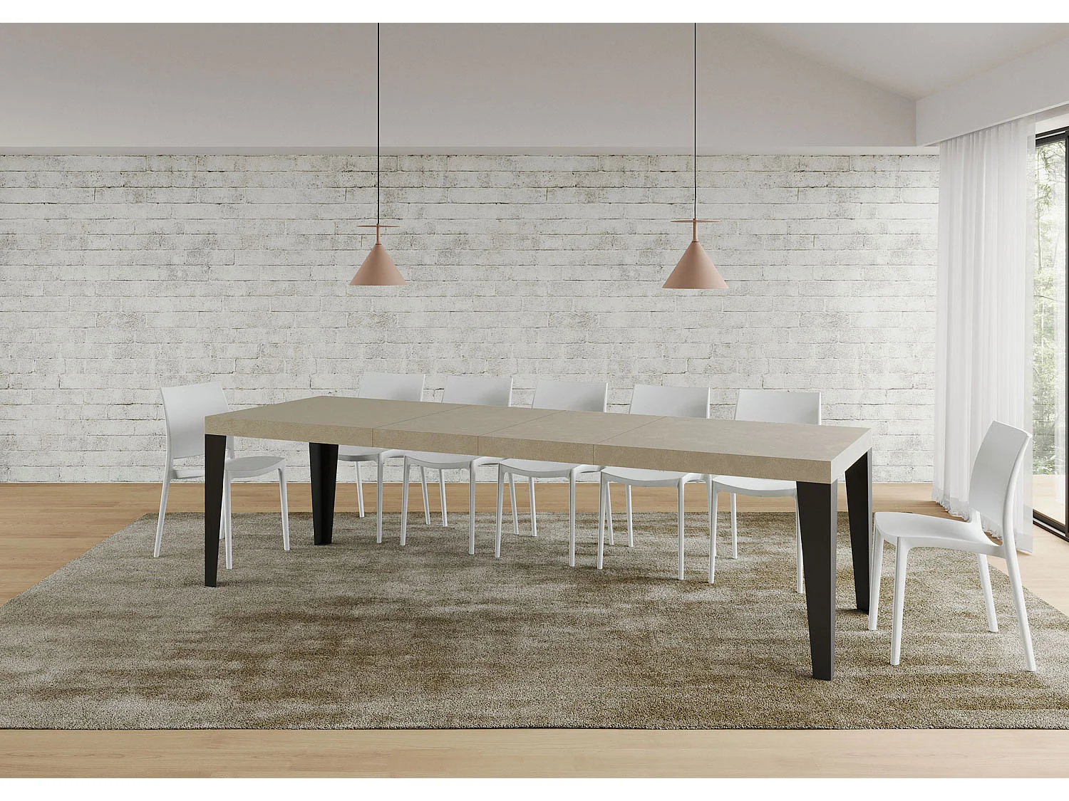Uitschuifbare tafel 200/460x90 cm Flame Premium kasjmier antraciet poten