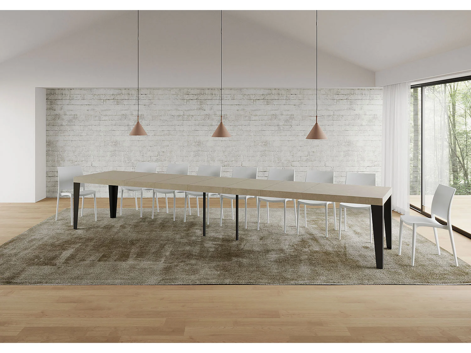 Uitschuifbare tafel 200/460x90 cm Flame Premium kasjmier antraciet poten