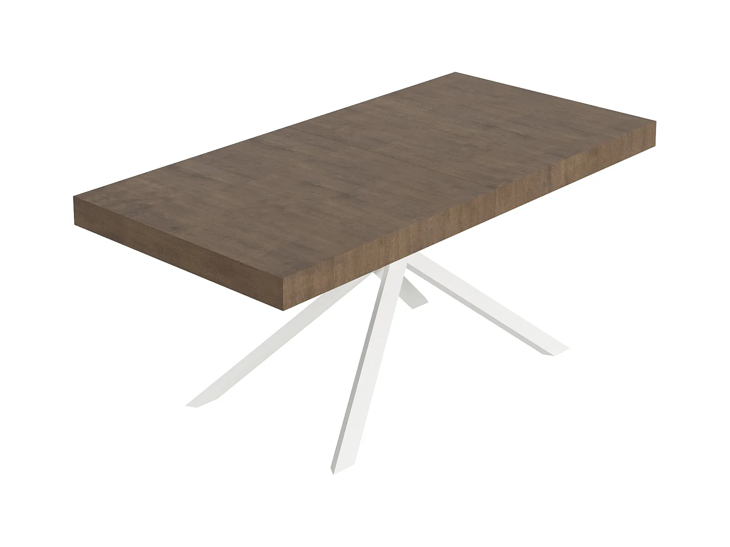 Niket ausziehbarer Tisch aus Walnussholz 200/304x90 cm mit weißen Beinen