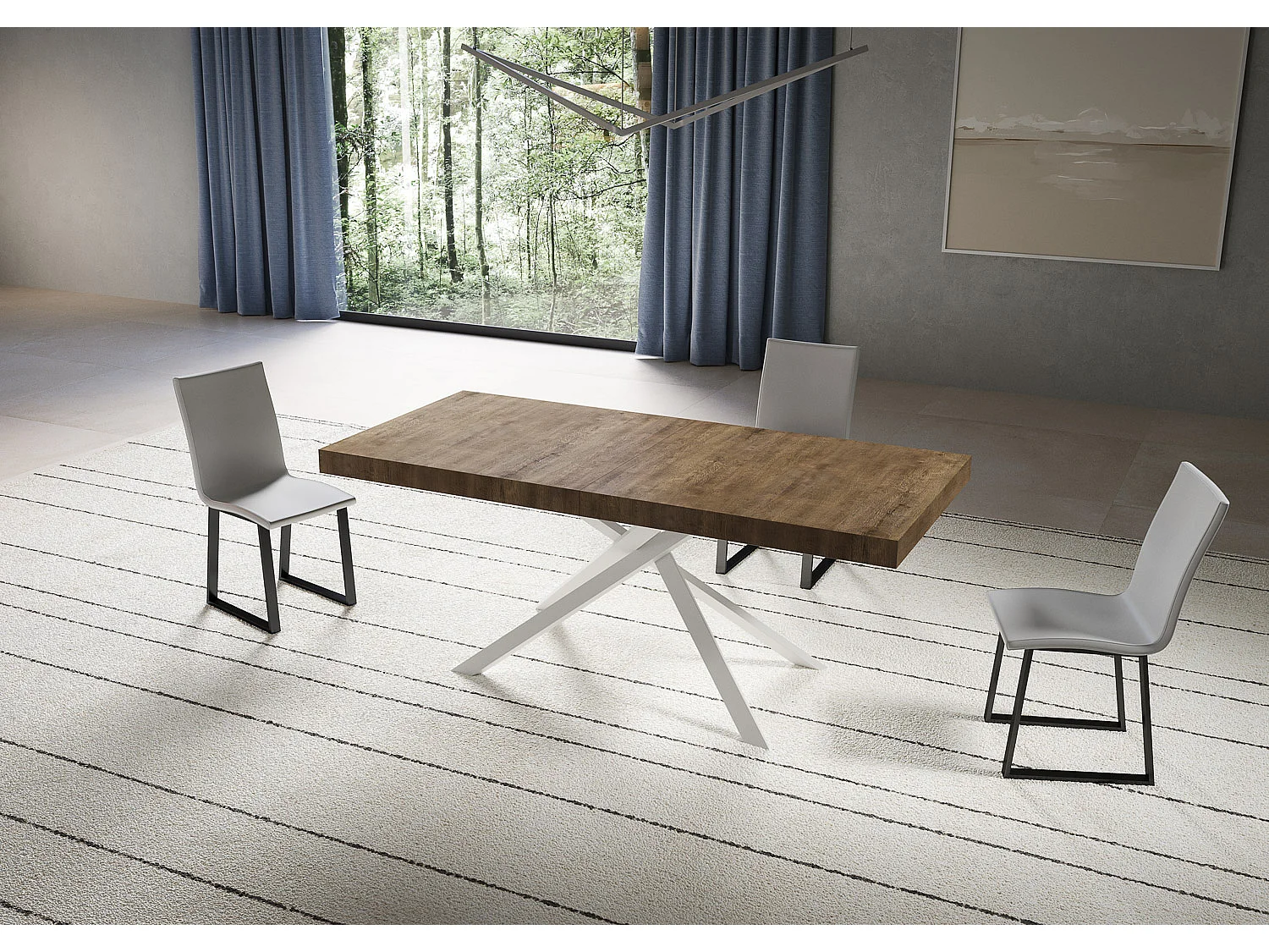 Table extensible 90x200/304 cm Niket noyer pieds blanc