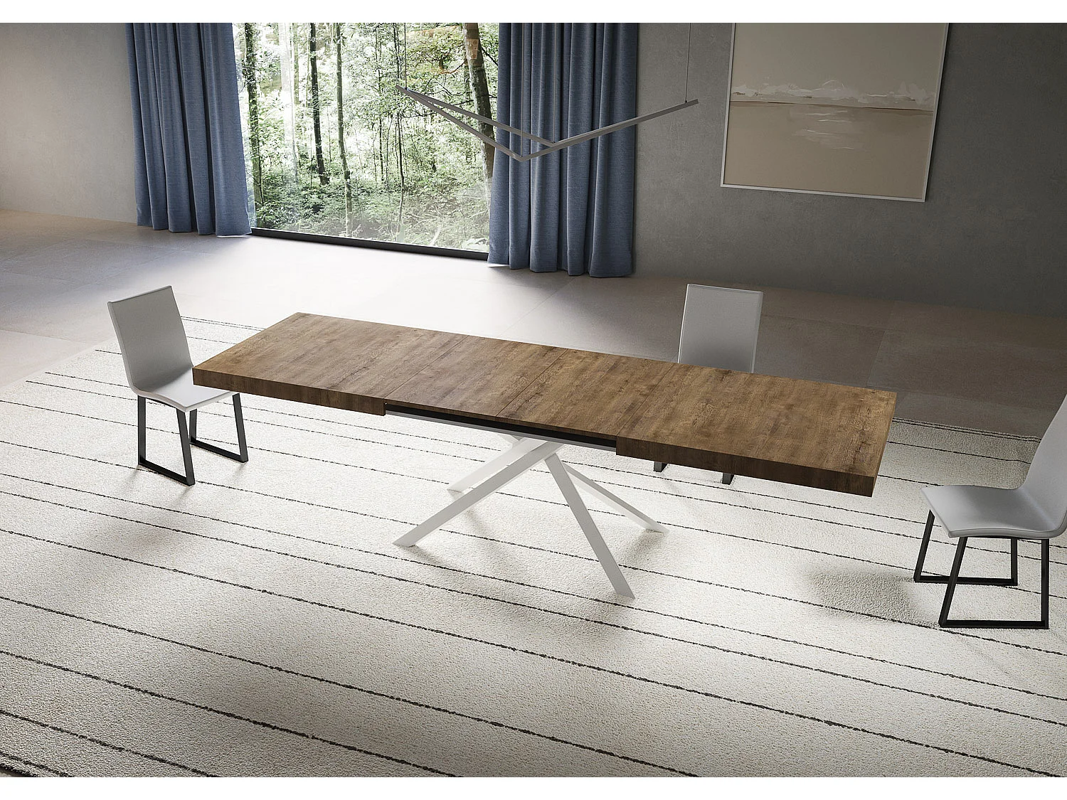 Table extensible 90x200/304 cm Niket noyer pieds blanc