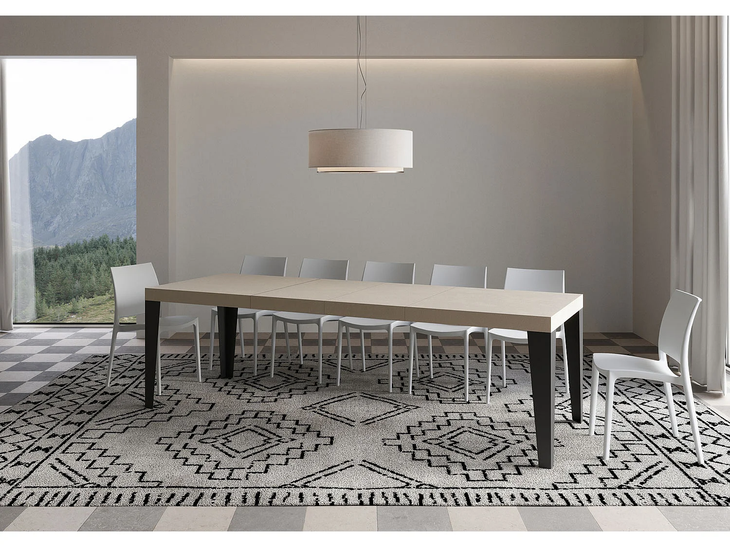 Udtræksbord 160/420x90 cm Flame Premium duegrå med antracitben