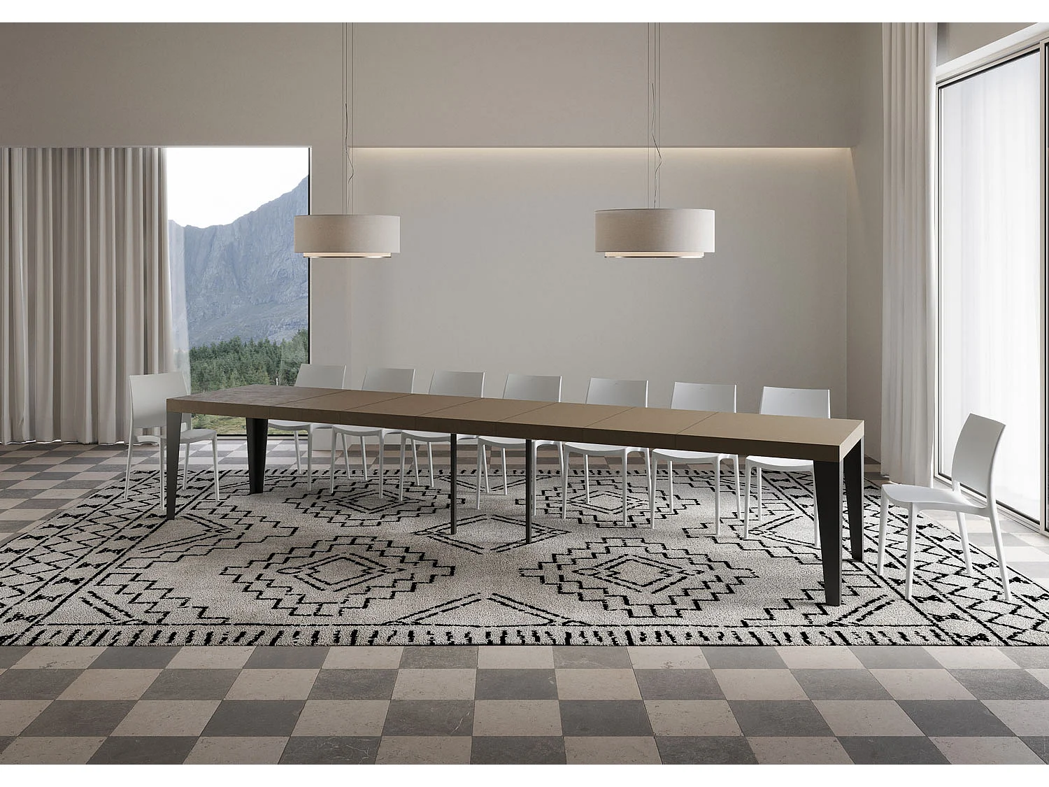 Udtræksbord 160/420x90 cm Flame Premium duegrå med antracitben
