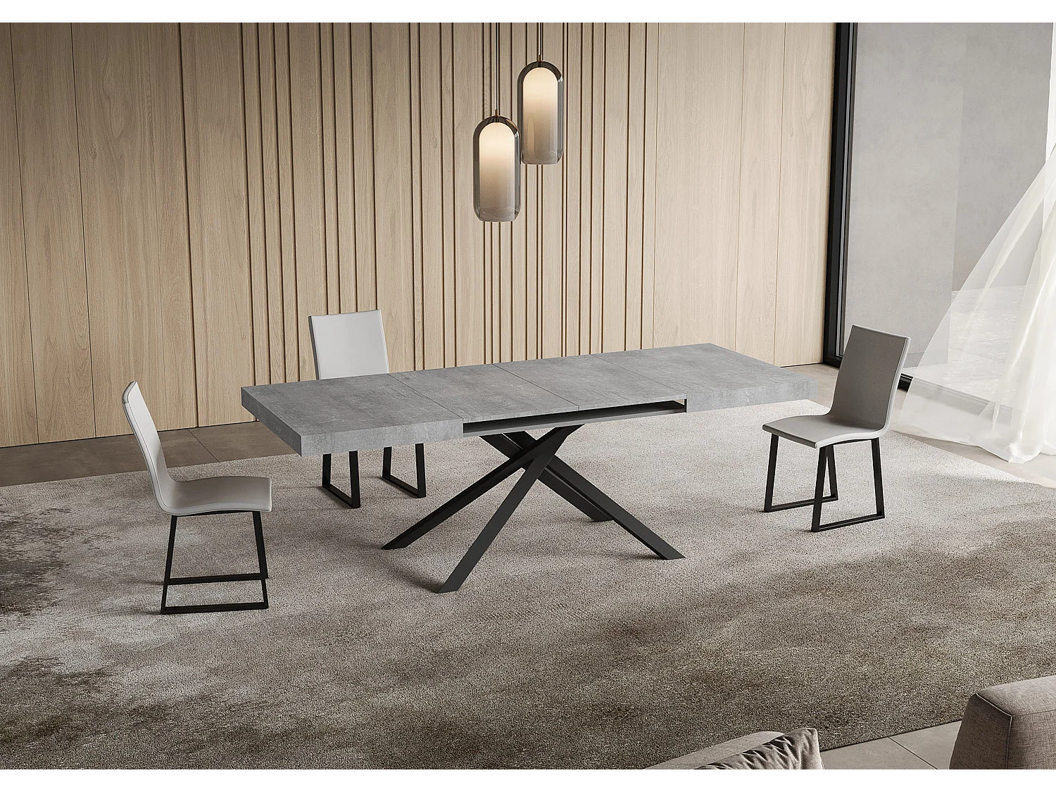 Niket udtræksbord 140/224x80cm beton antracit ben