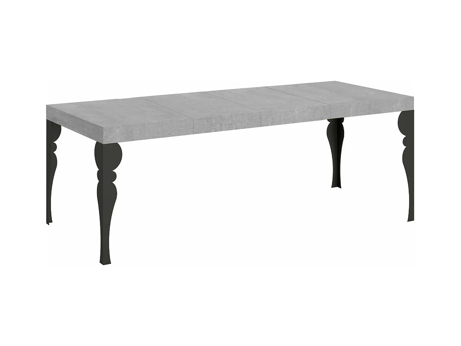 Ausziehbarer Tisch Paxon Premium 180/440x90 cm mit anthrazitfarbenen Beinen.