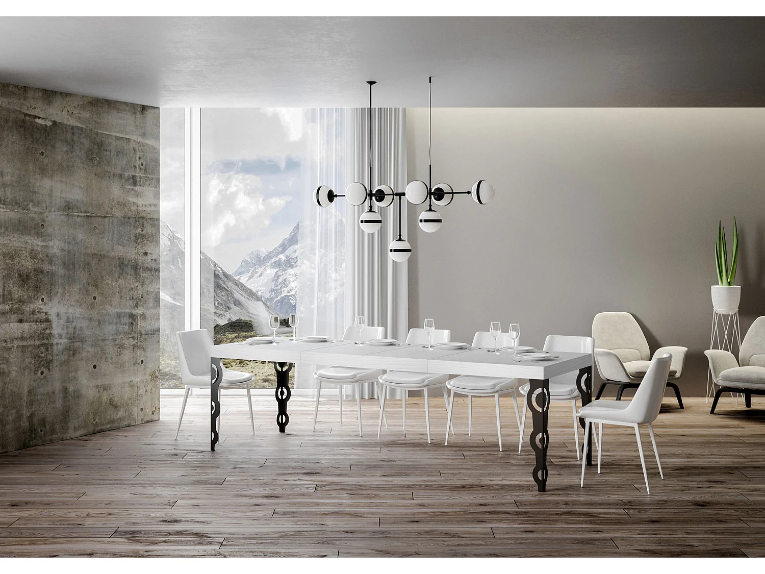 Karamay Premium Ausziehtisch 200/460x90 cm Esche weiß Beine anthrazit