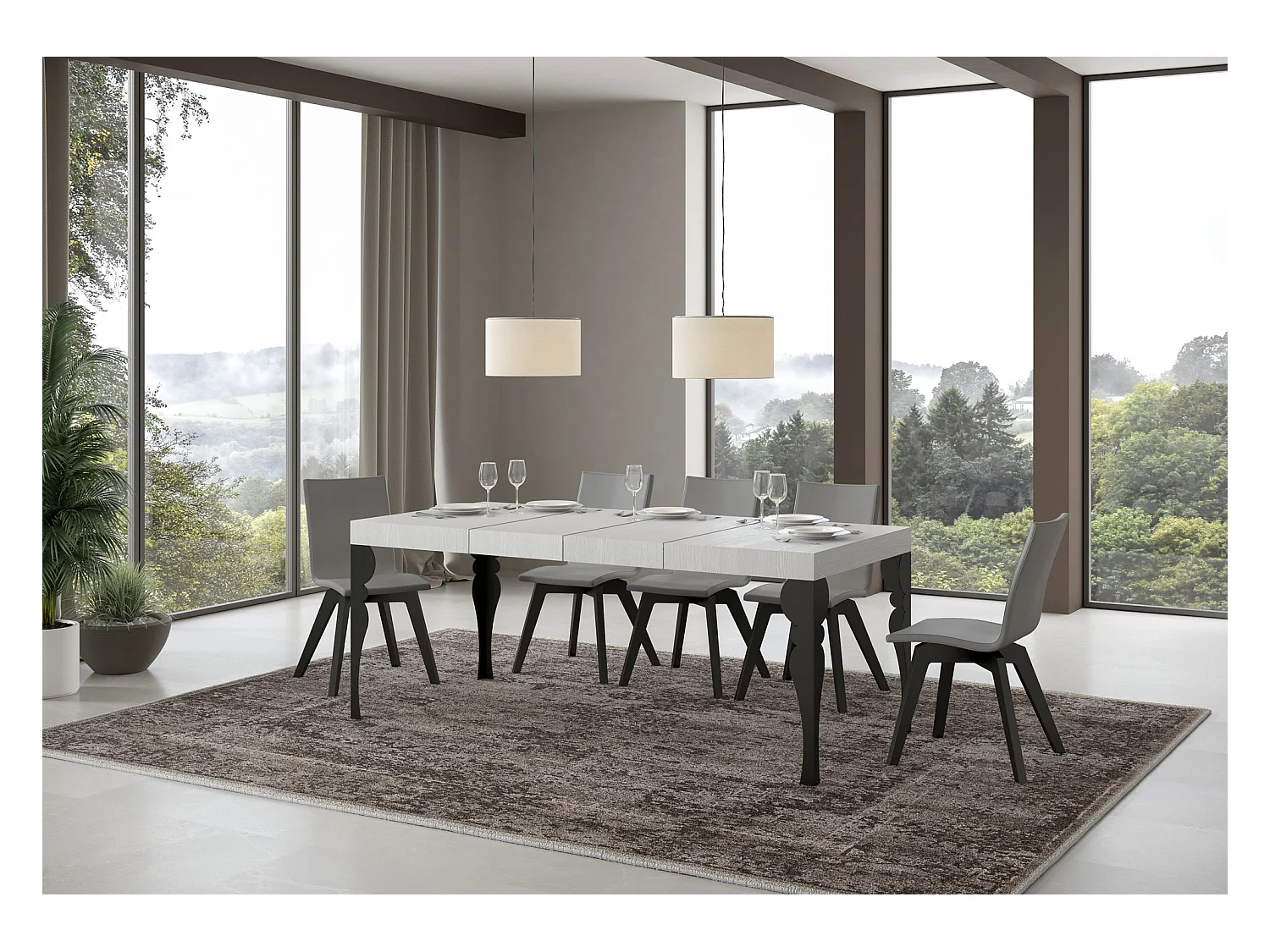 Paxon Premium Ausziehtisch 140/400x90 cm Esche weiß Beine anthrazit