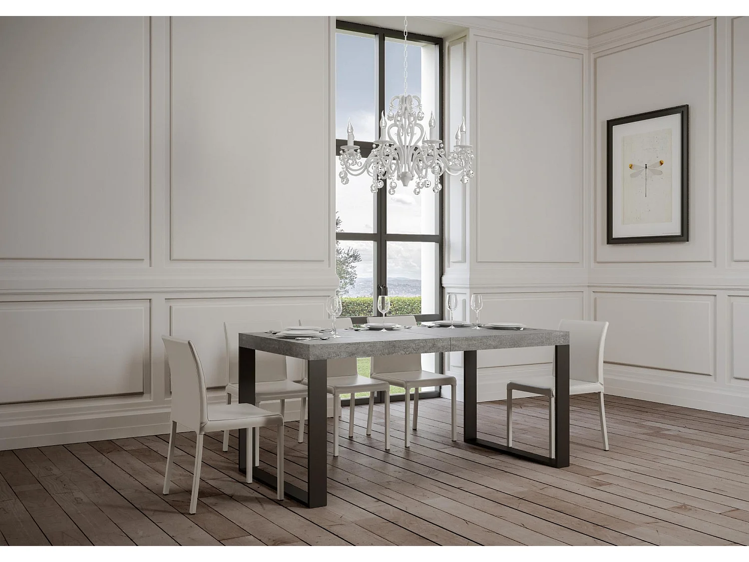 Mesa extensível 200/304x90 cm Tecno Premium concreto com pés antracite