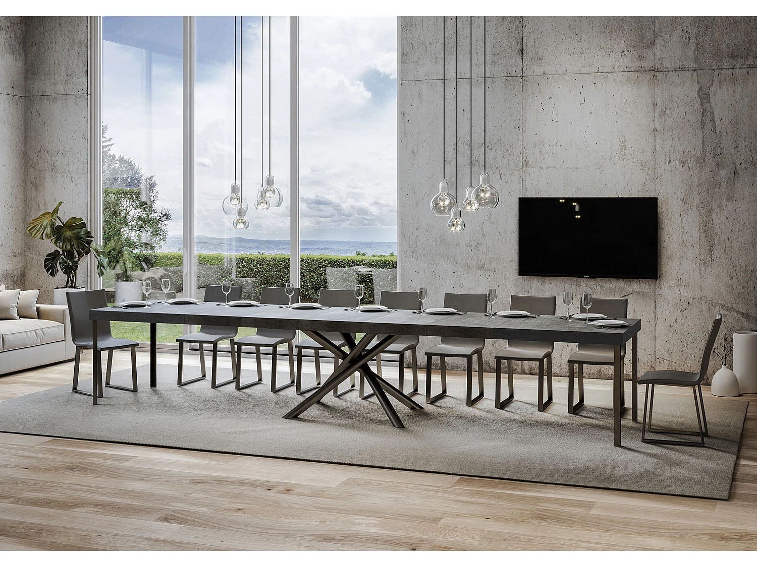 Tavolo allungabile 90x140/400 cm Famas Premium cemento telaio Antracite