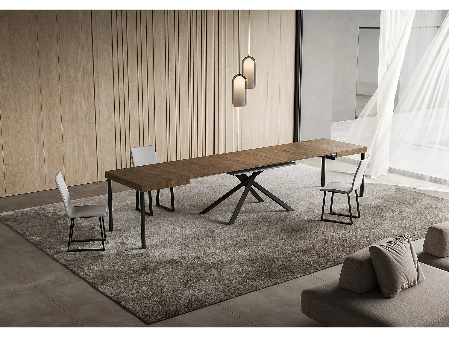 Niket udtræksbord i valnød 120/380x90 cm med antracitgrå ben